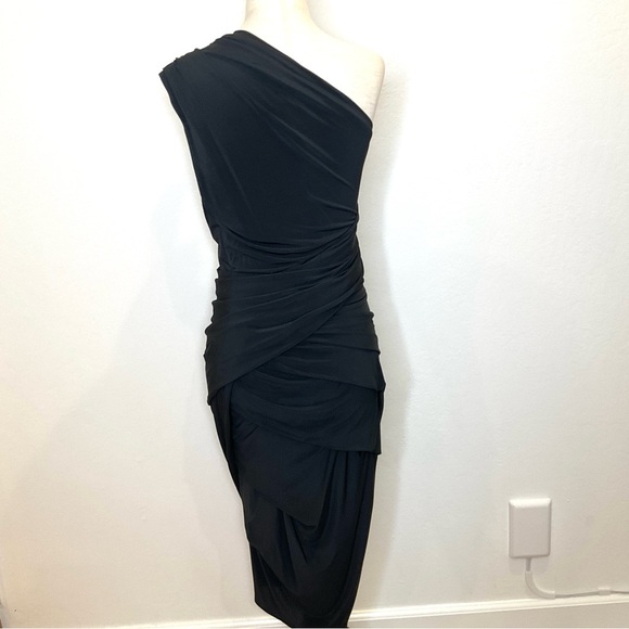Alexander Wang Draped Ruched One Shoulder Dress Jersey in Black Size 8 - Picture 4 of 14